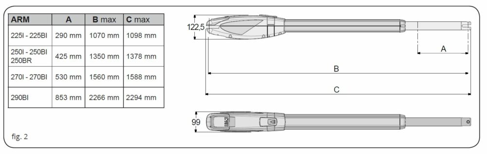 TAU 650ARM225BI - 12V - 3m aktuator